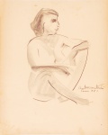 BUSTAMANTE SÁ. Estudo de modelo vivo, crayon, medida aprox. 44 x 36 cm. Assinado, datado e localizado, Paris, 1951.