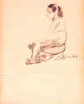 BUSTAMANTE SÁ.  Estudo de modelo vivo, crayon, medida aprox. 44 x 36 cm. Assinado, datado e localizado, Paris, 1951.