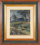 ALFREDO VOLPI. " Floresta", óleo s/tela, 40 x 22 cm. Assinado, dedicatória no verso.Emoldurado, 61 x 61 cm.