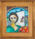JAMEL. " Moça no atelier", óleo s/tela, 55 x 46 cm. Assinado e datado,  1966.Emoldurado, 81 x 71 cm