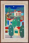 FERNANDO VIEIRA DA SILVA. " Cidade com luar", óleo s/tela, 40,5 x 24 cm. Assinado e datado, 1974. Emoldurado, 52 x 36 cm