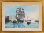 Reprodução colorida de Montagne Dawson. "Marinha", emoldurada com vidro, medida total 73 x 98 cm. (manchas do tempo)