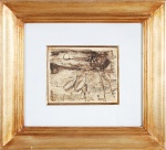 ALBERTO DA VEIGA GUIGNARD. "Pescadores, rede e barcos", técnica mista s/papel. 18 x 22 cm. Assinado no cid. Emoldurado com vidro, 47 x 51 cm.