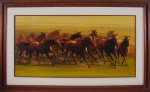 ROMANELLI. "Cavalos selvagens", óleo s/tela, 62 x 120 cm. Assinado frente e verso. Moldura 92 x 153 cm