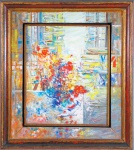 BENJAMIN SILVA. "Flores no terraço", óleo s/tela, 70 x 62 cm. Assinado frente e verso, datado1981. Emoldurado, 84 x 74 cm