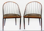 JOAQUIM TENREIRO - Jogo de dez cadeiras curvas em jacarandá, assento em palhinha. Anos 50.