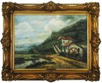 Oswaldo Teixeira - Moinho na beira do rio, óleo s/ tela, assinado no CIE, med. 60 x 80 cm e 89 x 110 cm com moldura.
