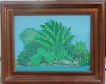 JOÃO HENRIQUE. "Paisagem com plantas e garças", acríloco s/eucatex, 30 x 40 cm. Assinado e datado no cie, 95