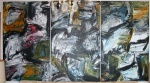 ROGERIO TUNES ."Abstração",tríptico, acrílico s/tela, medida total 150 x 200 cm. Assinado e datado no verso de 2006.
