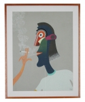 ROBERTO MAGALHAES. "Figura fumando", serigrafia, tiragem 12/200, 63 x 48 cm. Emoldurado com vidro 77 x 62 cm, Assinado e datado, 92.
