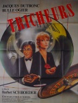 Cartaz para divulgação do filme "Tricheurs" (título original), com marcas do tempo e de dobras, medindo 154 cm x 116 cm