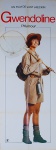 Cartaz para divulgação do filme "Gwendoline" (título original), com marcas do tempo e de dobras, medindo 158 cm x 58 cm