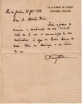 Bilhete de Olavo Bilac a Alberto Faria, datado de 13/2/1918, falando do prazer "em saber de sua candidatura à vaga do Barão Homem de Mello"...