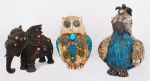 Lote contendo 3 animais decorativos, sendo elefante (18 x 23 cm), coruja ( 24 cm) e cacatua (27 cm).