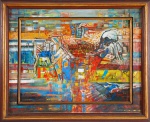 BENJAMIN SILVA. "Cismado", óleo s/tela med. 56 x 73 cm. Assinado frente e verso, datado 1982. Emoldurado med. 67 x 82 cm