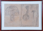 Antonio Dias. "Cabeça, tronco  e membros",  desenho, 48 x 59  cm.Assinado e datado no verso 1975. Emoldurado, 54 x 73 cm.