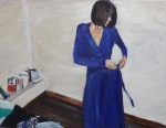 John Nicholson. "Pequeno quadro com a figura em azul cobalto", óleo s/tela,m 50 x 65 cm. Assinado e datado, 2007.