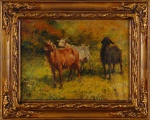José Malhoa. "Cabras", óleo s/tela, 28 x 38 cm. Assinado e datado, 1905. Emoldurado, 43 x 53 cm