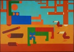 Dionísio Del Santo. "Sem titulo", óleo s/tela, 98 x 140 cm . Assinado e datado, 1971.