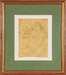 Percy Lau - "Figura Feminina na Praia", desenho aquarelado, med. 20 x 15 cm, assinado. Emoldurado, 38 x 33 cm