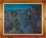 HARRY ELSAS. "Batalha do Itararé", óleo s/tela, 100 x 120 cm. Assinado.