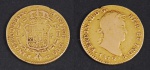 Rara moeda espanhola "1812 Spanish Gold Coin 8 ESCUDOS FERNANDO VII", med. 23 mm, desgastes do tempo.