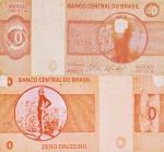 Numismática / Nota - Cildo Meireles - Zero  Cruzeiro, 1978, papel moeda, assinada inferior direito, med. 6 x 15 cm.