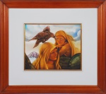 SAMI MATTAR. "Mulheres com pombo", óleo s/tela, 38 x 46 cm. Assinado . Emoldurado, 78 x 86 cm.