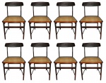 SERGIO RODRIGUES. Conjunto de 8 cadeiras "Lúcio Costa", em madeira nobre e assento em palhinha, sendo 3 em palhinha original e 5 sintéticas (1 sintética no estado). Medidas 79 x 46 x 49 cm. cada.