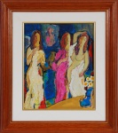 EUCLIDES L.SANTOS. "Figuras femininas", óleo s/eucatex, 26 x 20 cm. Assinado. Emoldurado, 40 x 36cm.