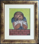 SIRON FRANCO. "Menina com pombas", óleo s/tela, 38 x 28 cm. Emoldurado, 63 x 53 cm.  Assinado e datado. (*)