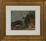 ALFREDO VOLPI  (1896-1988) . "Paisagem", óleo s/madeira med.  22 x 27 cm. Assinado no cid. Emoldurado, 43 x 49 cm