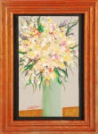 CARDINALE.  "Vaso de flores", vinil encerado s/eucatex, 29 x 19 cm.  Assinado. Emoldurado, 36 x 26 cm.