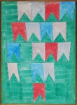 ALFREDO VOLPI. "Bandeirinhas com Fundo Verde", têmpera sobre tela, 33 x 24 cm, assinado no verso, com certificado do próprio artista datado de 1987.