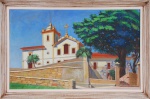 DIMITRI ISMAILOVITCH. "Paisagem com igreja", óleo s/tela, 47 x 77 cm. Assinado e datado, 1962. Emoldurado, 56 x 86 cm.