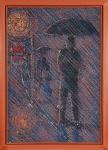FERNANDO MENDONÇA. "Não fique na chuva", acrílico s/tela, 95 x 64 cm. Assinado no CID. Emoldurado, 106 x 76 cm