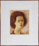 CARLOS SCLIAR. "Retrato de mulher", vinil encerado s/eucatex, 36 x 28 cm. Assinado e datado,1962. Emoldurado, 68 x 58 cm.