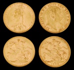 Duas moedas Libra Esterlina, sendo uma com a Rainha Vitória 1892 e outra Eduardo VII 1903. Peso total 15,9 gr.