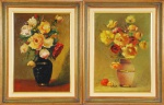 ASS. ILEGÍVEL. Dois quadros. "Vasos de flores", óleo s/tela, 48 x 34 cm cada. Assinado e intitulado no verso. Emoldurado, 59 x 46 cm.