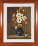 ASS. ILEGIVEL. "Flores", óleo s/tela,62 x 45 cm. Assinado no verso. Emoldurado, 87 x 72 cm.