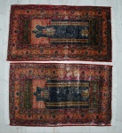 Par de tapetes orientais de oração, medindo 0,92 x 0,51  cm e 0,95 x 0,51 cm (no estado)