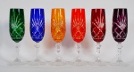 Conjunto de 6 taças altas em cristal coloridos, lapidado . Alt. 21 cm