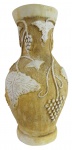 Grande vaso de estuque patinado de bege, decorado com cachos de uvas em relevo( bicados na base). Alt. 59 cm