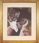 AGUILLAR. "Cristo carregando a cruz", óleo s/tela 62 x 50 cm. Assinado e datado no cid, 77. Emoldurado, 94 x 82 cm.