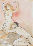 CARLOS LEÃO. "Cena Erótica", aquarela, 25 x 35 cm. Assinado. No verso esboço.Sem moldura.
