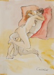 CARLOS LEÃO. "Cena Erótica", aquarela, 35 x 25 cm. Assinado. No verso esboço.Sem moldura.