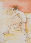 CARLOS LEÃO. "Cena Erótica", aquarela, 35 x 25 cm. Assinado. Sem moldura.