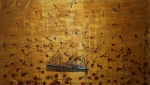Augusto Herkenhoff. "Chuva de Flores", acrílico s/tela, 130 x 230 cm. Assinado e datado, 2003.