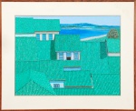 YASUHEI JOSHITA . "Telhados verdes e mar",óleo s/tela, 59 x 80 cm. Assinado e datado 1980. Emoldurado, 90  x  110  cm.