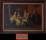 M.ROBERT. "Ensinando xadrez", óleo s/tela, 49 x 68 cm. Assinado. Emoldurado, 62 x 83 cm.